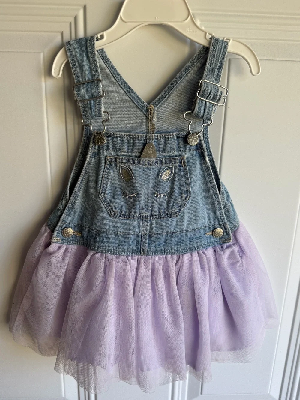 OshKosh B'Gosh denim overall dress w/ tulle tutu & embroidered unicorn size 18m